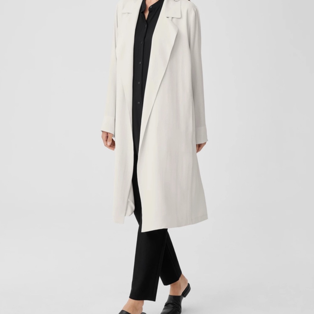 Eileen Fisher Bone Silk Georgette Crepe Trench Coat BNWTS $398.00 NEW BNWTS - Picture 2 of 15